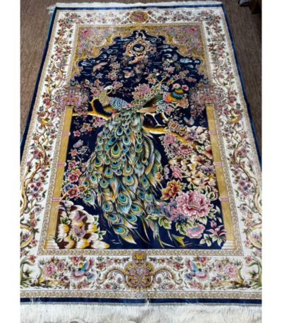 Persian Machine made Hunting Blue Carpet, Size 5’x7’