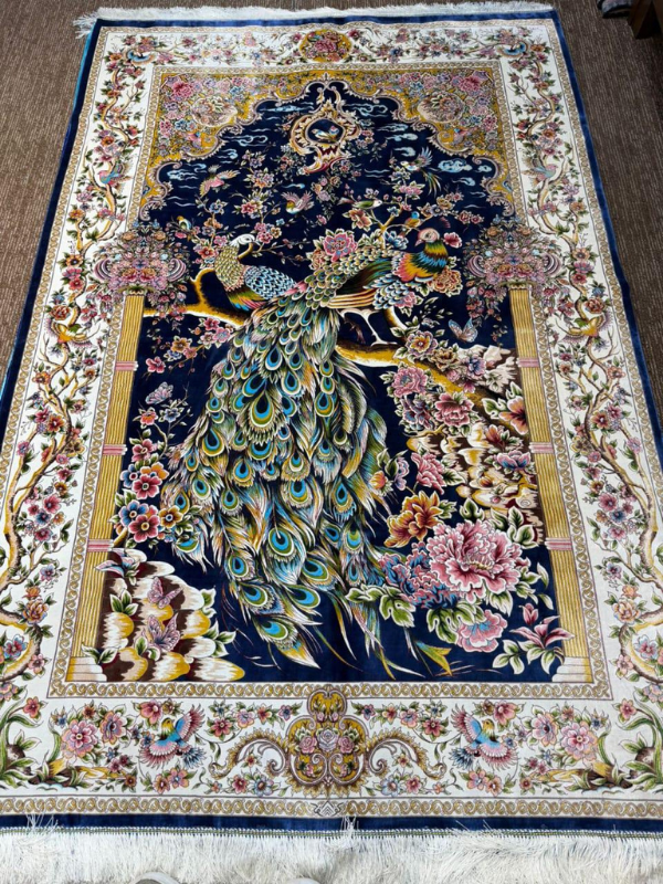 Persian Machine made Hunting Blue Carpet, Size 5’x7’