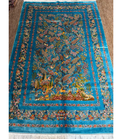 Persian Machine made Hunting Torquise Carpet, Size 5’x7’